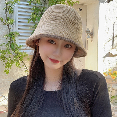 Chenille hat women's autumn and winter woolen hat Japanese versatile face-showing small knitted bucket hat warm and fashionable fisherman hat