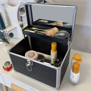 Portable Home Travel Mirror Cosmetic Case Large Capacity Nail Art Tattoo Makeup Aluminum Box Storage Box Cosmetic Box