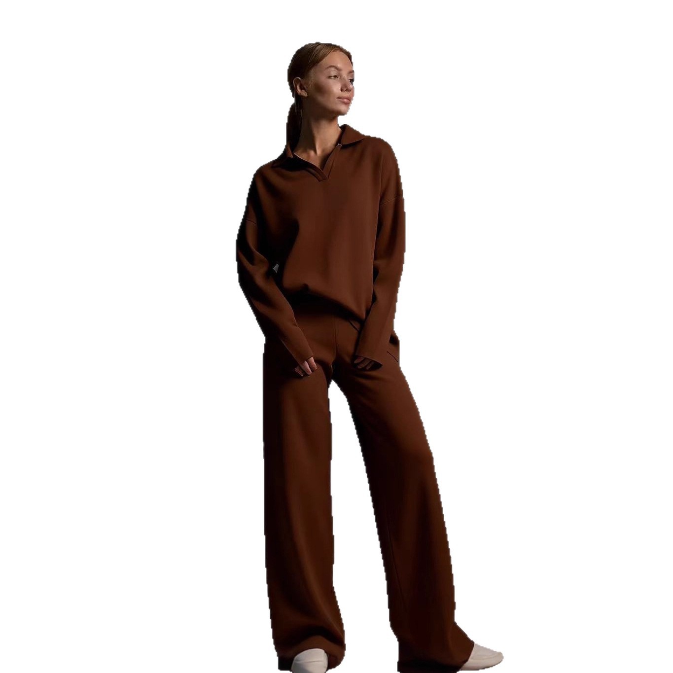 2025 Neues europäisches und amerikanisches Herbst-Winter-Mode-Set: Polokragenpullover, lange Hose, zweiteilig, Damen_voghion.com
