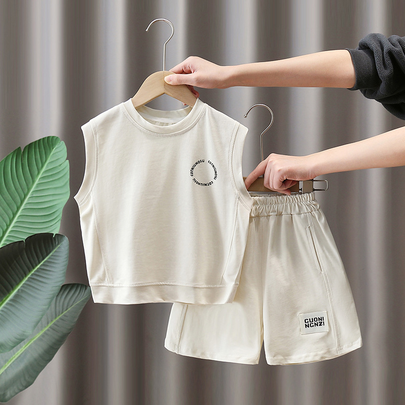 7263 Traje rosa para niños Verano 2025 Nuevos pantalones cortos sin mangas para niños Estilo de verano Deportes de dos piezas Verano