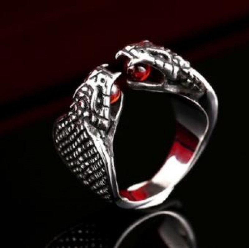 steel warrior vintage ornament wholesale stainless steel inlaid zircon men‘s opening double-headed snake ring rings new