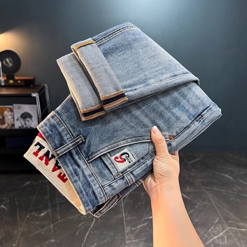 Lyocell Men's Jeans 2025 Summer New Slim Fit Embroidered Casual Straight Men's Pants