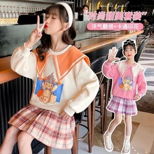 女童春装套装春秋装新款儿童韩版印花学院套裙中大童可爱卡通裙子