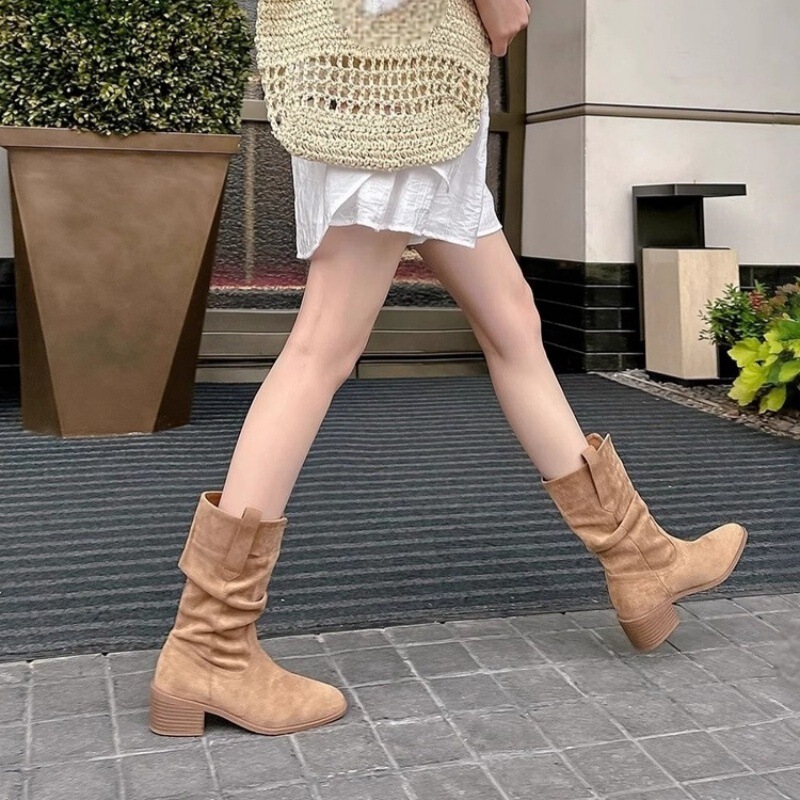 マーティンブーツ女性用 2025 秋の新作レトロスリム多用途ハイヒールショートブーツ小柄な人向けウエスタンカウボーイブーツ|undefined