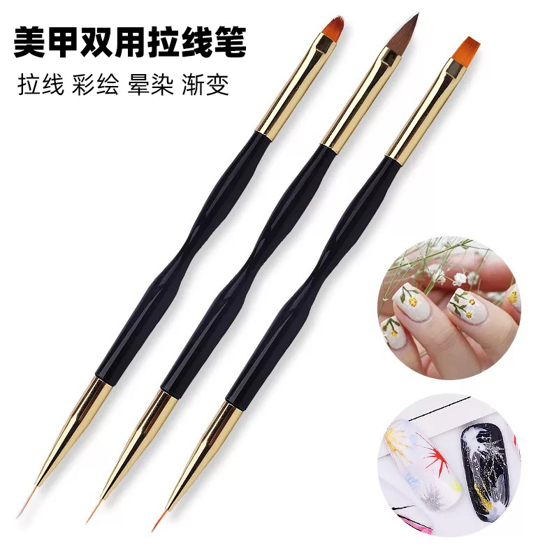 Manicura pincel de dibujo pintado de doble cabeza multifuncional borde de dibujo de uñas gancho pluma tallada gradiente de fototerapia pluma al por mayor