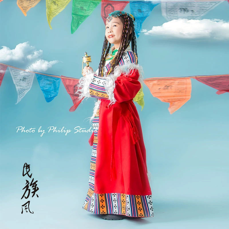 Новый детский Тибетский костюм Костюм для танцевальных выступлений для девочек Тибет Путешествия Фото Тибетский халат в стиле меньшинства