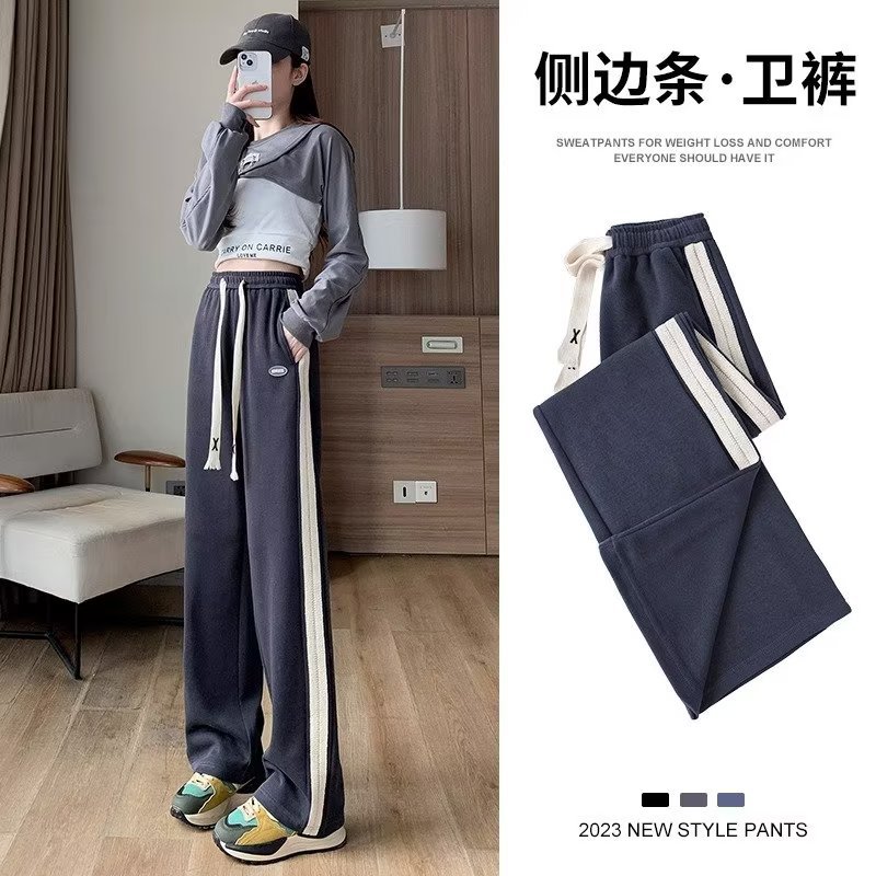 Pantalones casuales primavera y otoño 2023 nuevas mujeres sueltas pantalones casuales rectos diseño adelgazamiento pierna ancha Pantalones deportivos para mujeres image 5