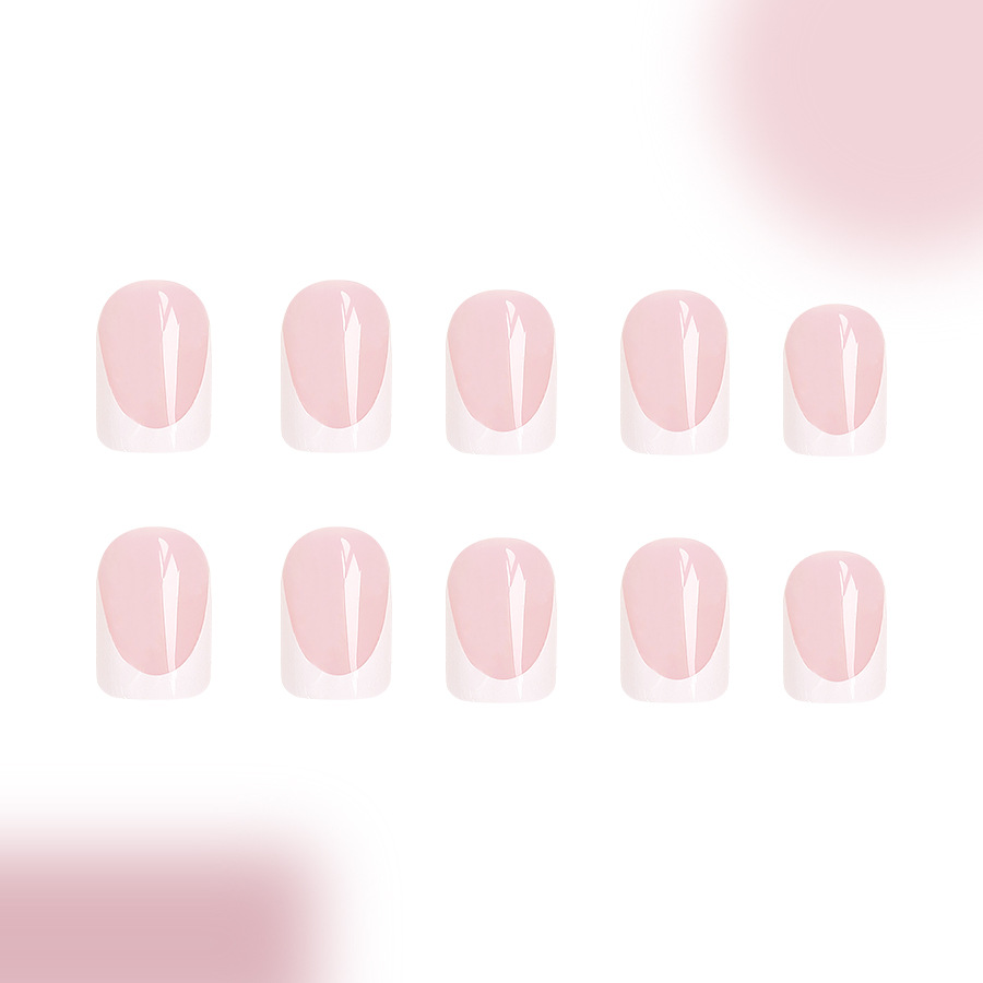 Unghie corte e lucide quadrate, semplici, rosa, bordo bianco, da indossare, unghie europee e americane, versatili ed eleganti, manicure da 24 pezzi_voghion.com