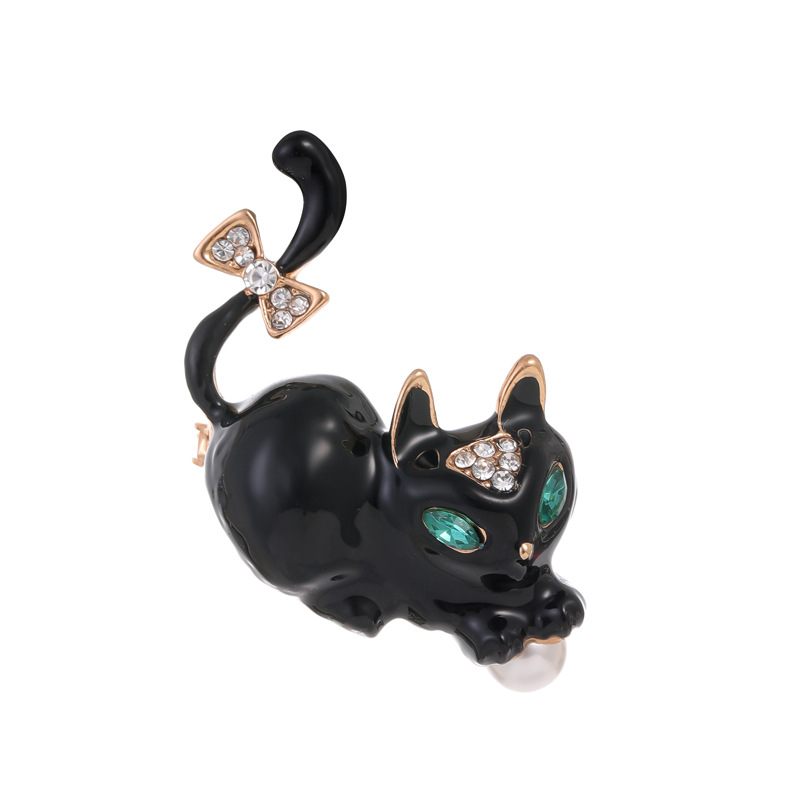 Cross-border European and American cat corsage retro cute kitten rhinestone animal brooch exquisite diamond collar pin brooch
