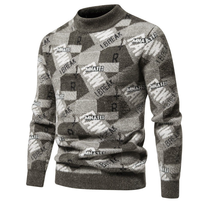 Round necked knitted autumn and winter new fashionable printed trend base sweater for men's top_voghion.com