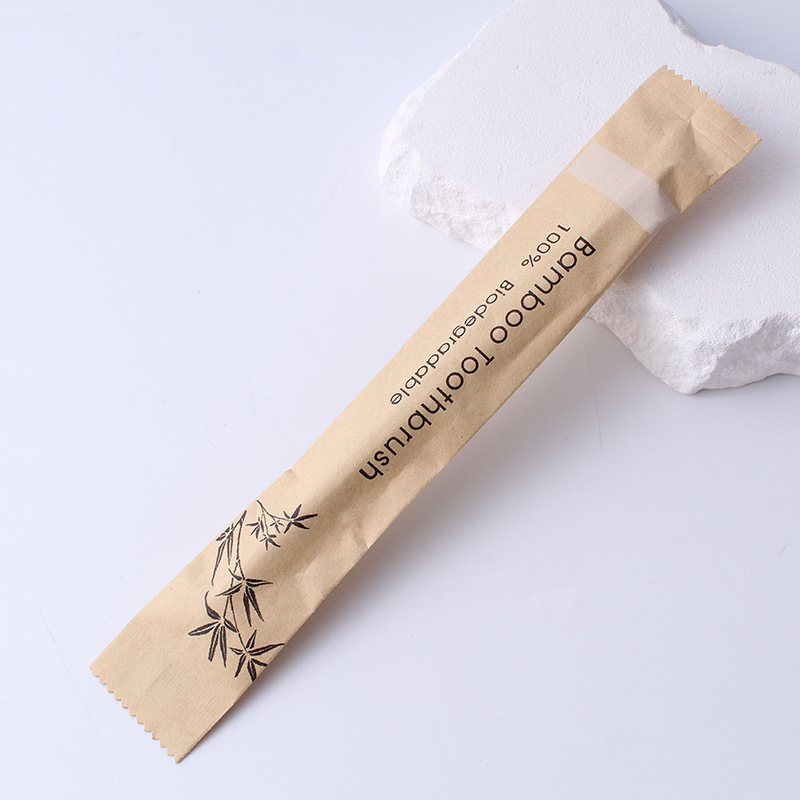 cepillo de dientes de bambú desechable cepillo de dientes de bambú de pelo suave bolsa de papel biodegradable envasado cepillo de dientes de bambú adulto carbón de bambú