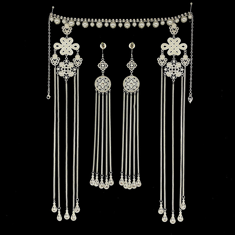 [Flash Diamond Headwear] Gold-Plated Silver Mongolian Headwear Ethnic Style Performance Hair Tail Ornaments Hair Chain Hair Ornaments Headwear