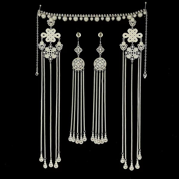 [Flash Diamond Headwear] Gold-Plated Silver Mongolian Headwear Ethnic Style Performance Hair Tail Ornaments Hair Chain Hair Ornaments Headwear