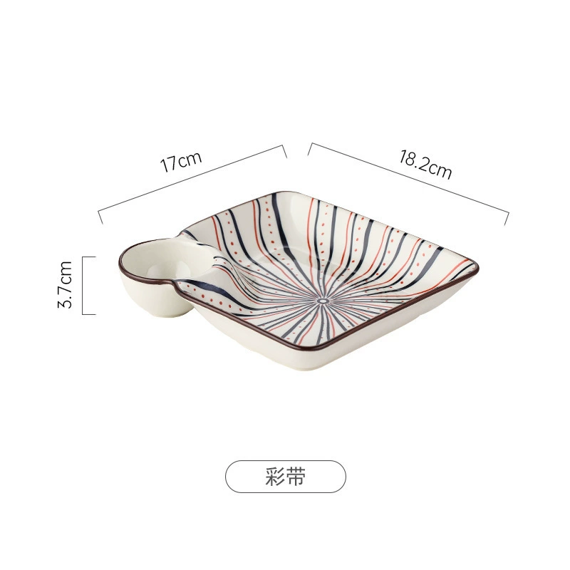 Dumpling Plate (Samia) Modern Wave Square with Sauce Well, Decorative Multi-Pattern Serving Dish