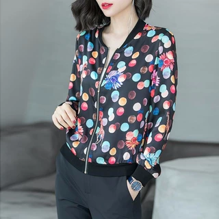 夏季新款长袖大码休闲彩色波点夹克衫雪纺防晒衣外套女