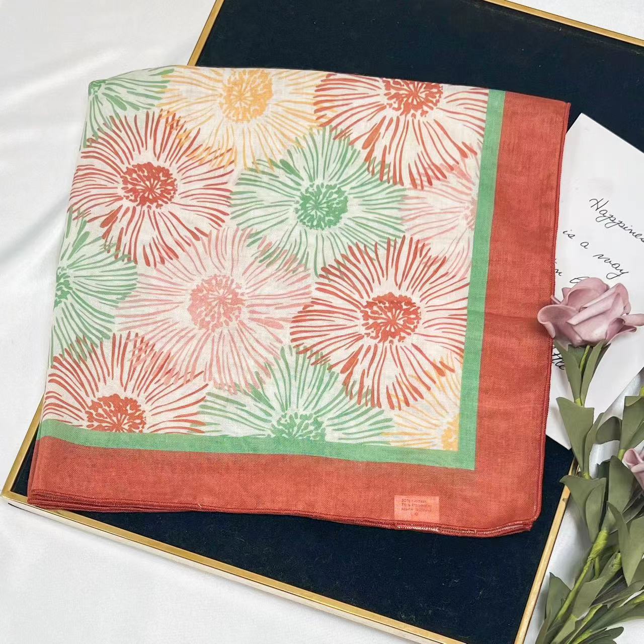 60g Weight Kerchief Classification Daily Occasion cotton and linen Material Flower Pattern Summer Season Women's Gender IG Style Style Women's IG Style Flower Cotton And Linen Kerchief 14