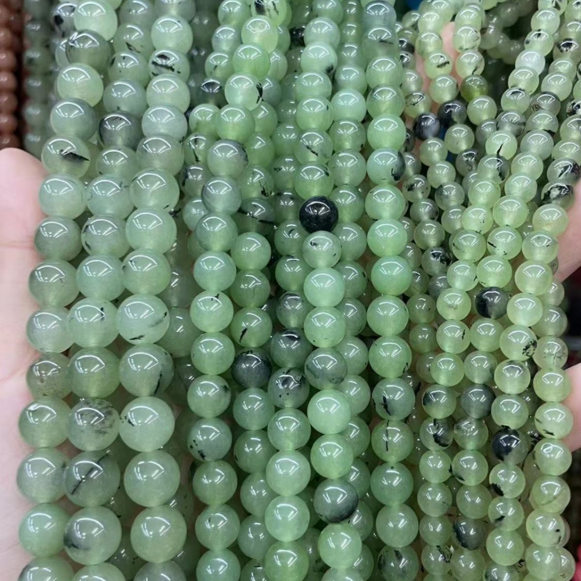 綠色葡萄石散珠圓珠diy手工飾品配件多寶手串葡萄石串珠批發半成