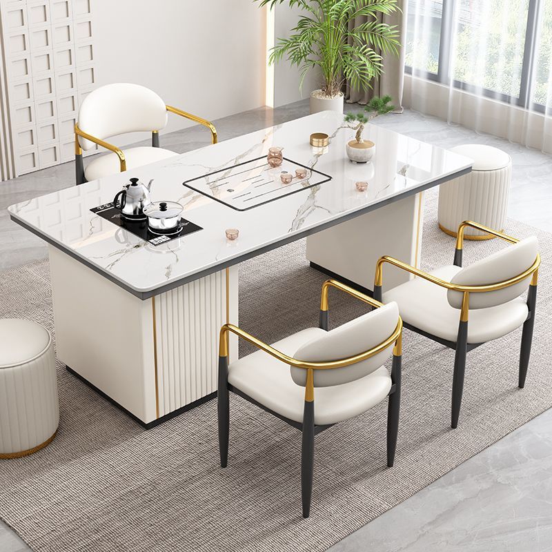 Mesa de té de tabla de roca de lujo ligera y simple combinación de mesa de té de balcón de oficina moderna hervidor de agua mesa de té de tabla de piedra integrada