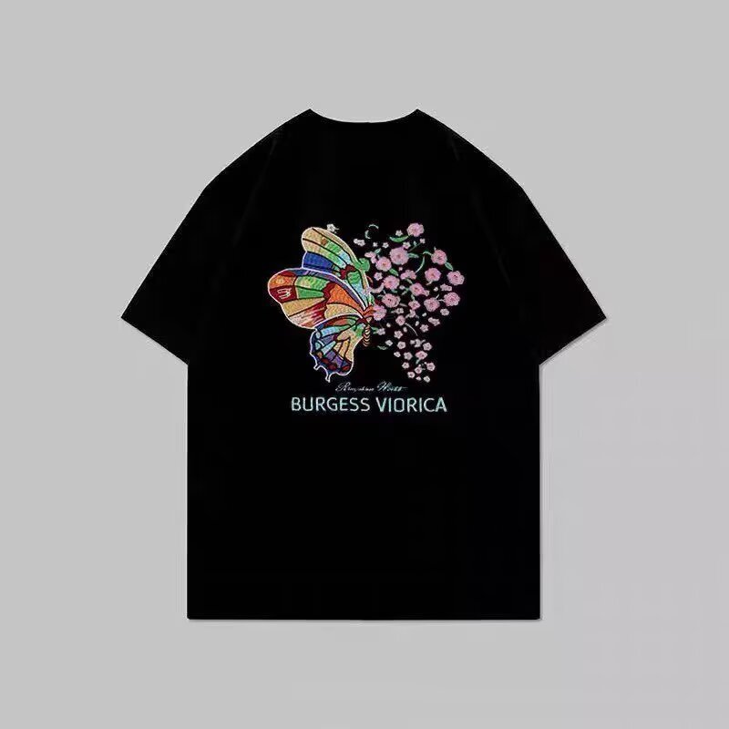 National Trend Short-Sleeved T-Shirt for Men and Women with Butterfly Pattern Print, Chinese Style Loose Top, Round Neck Heavyweight T-Shirt National Trend Short-Sleeved T-Shirt for Men and Women with Butterfly Pattern Print, Chinese Style Loose Top, Round Neck Heavyweight T-Shirt