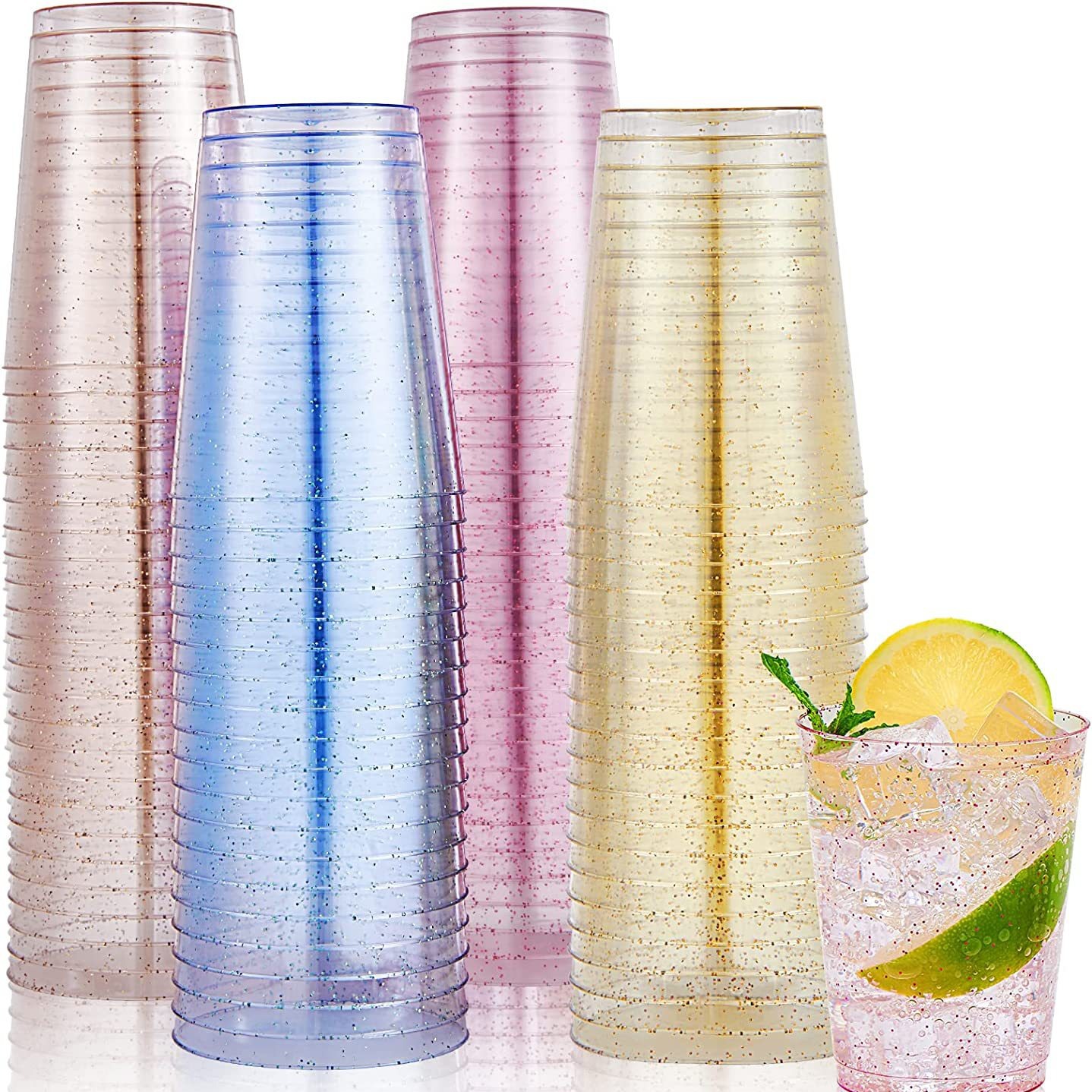 Fábrica al por mayor 10oz brillo oro polvo plata oro rosa polvo taza de plástico taza de oro desechable Copa de oro