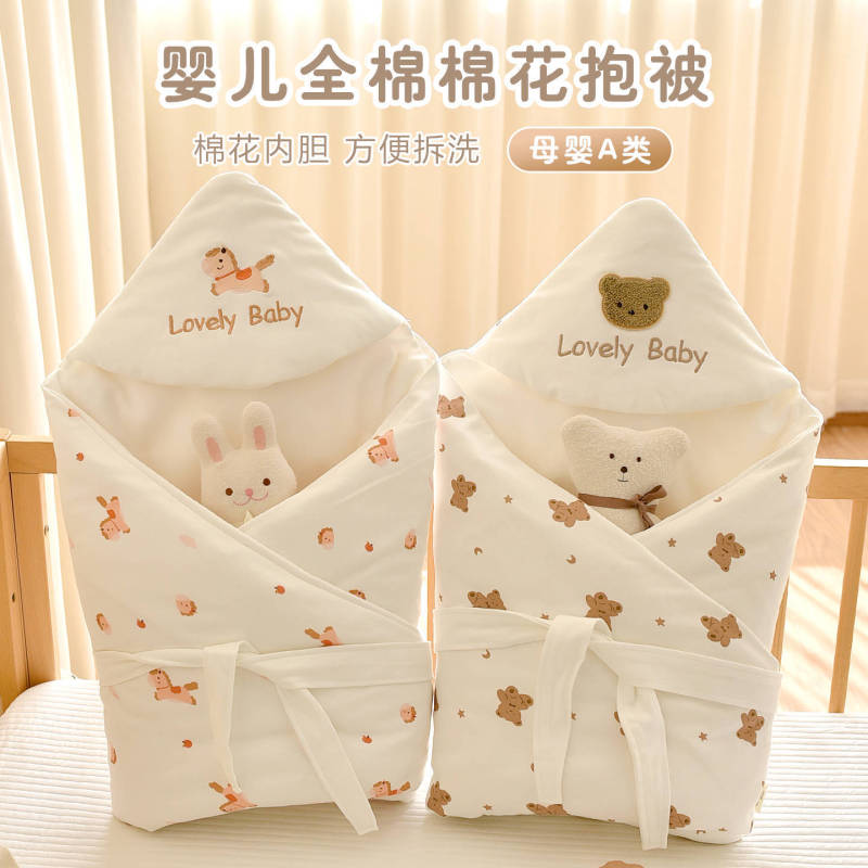 新生婴儿纯棉抱被宝宝秋冬加厚可拆棉花包被产房外出防风保暖襁褓|undefined