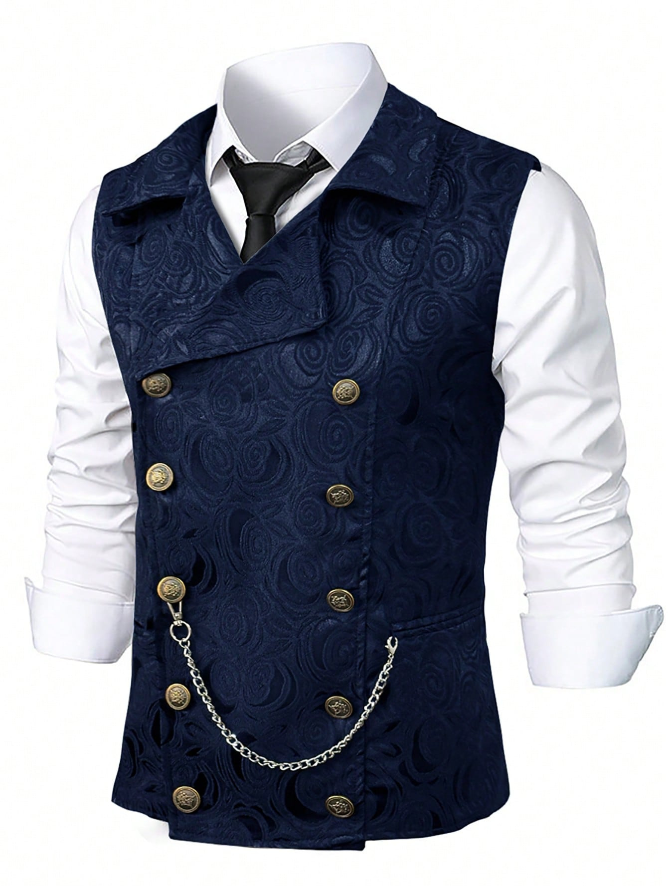Gilet De Costume Homme Croisé Avec Chaîne Style Européen_voghion.com