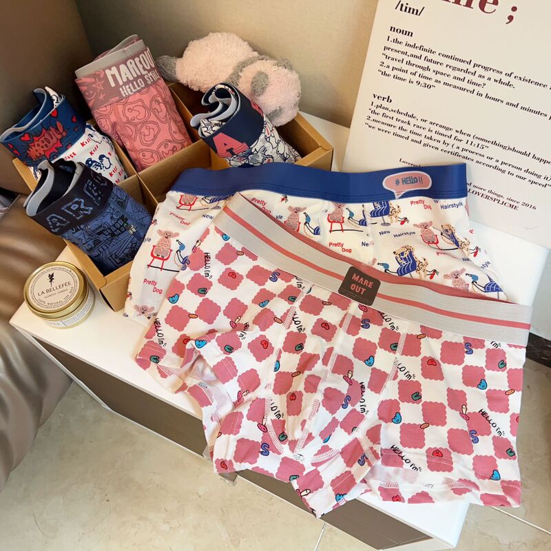 Men's Underwear Home Fashion Cute Four Corner Pink Cartoon Cotton Large Bag Japanese and Korean Style Young Boys Boxer