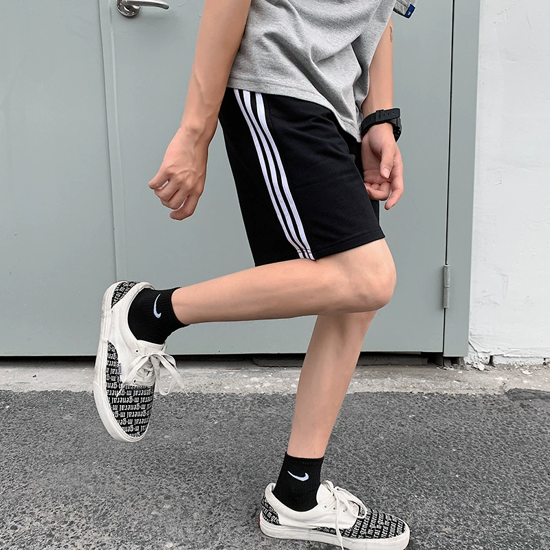 Летние спортивные шорты в гонконгском стиле Мужские студенческие Свободные повседневные спортивные шорты Пара полосатых прямых брюк Cross Border