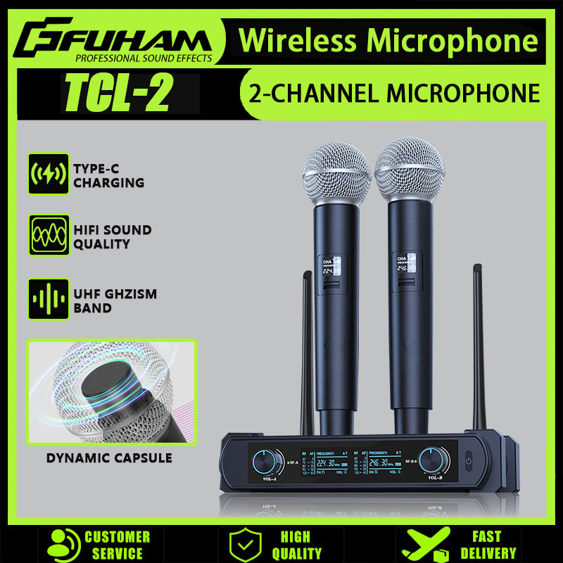 Wireless Microphone One-To-Two Rechargeable Live Broadcast Stage Karaoke Home Conference Anti-Howling Handheld Professional Microphone