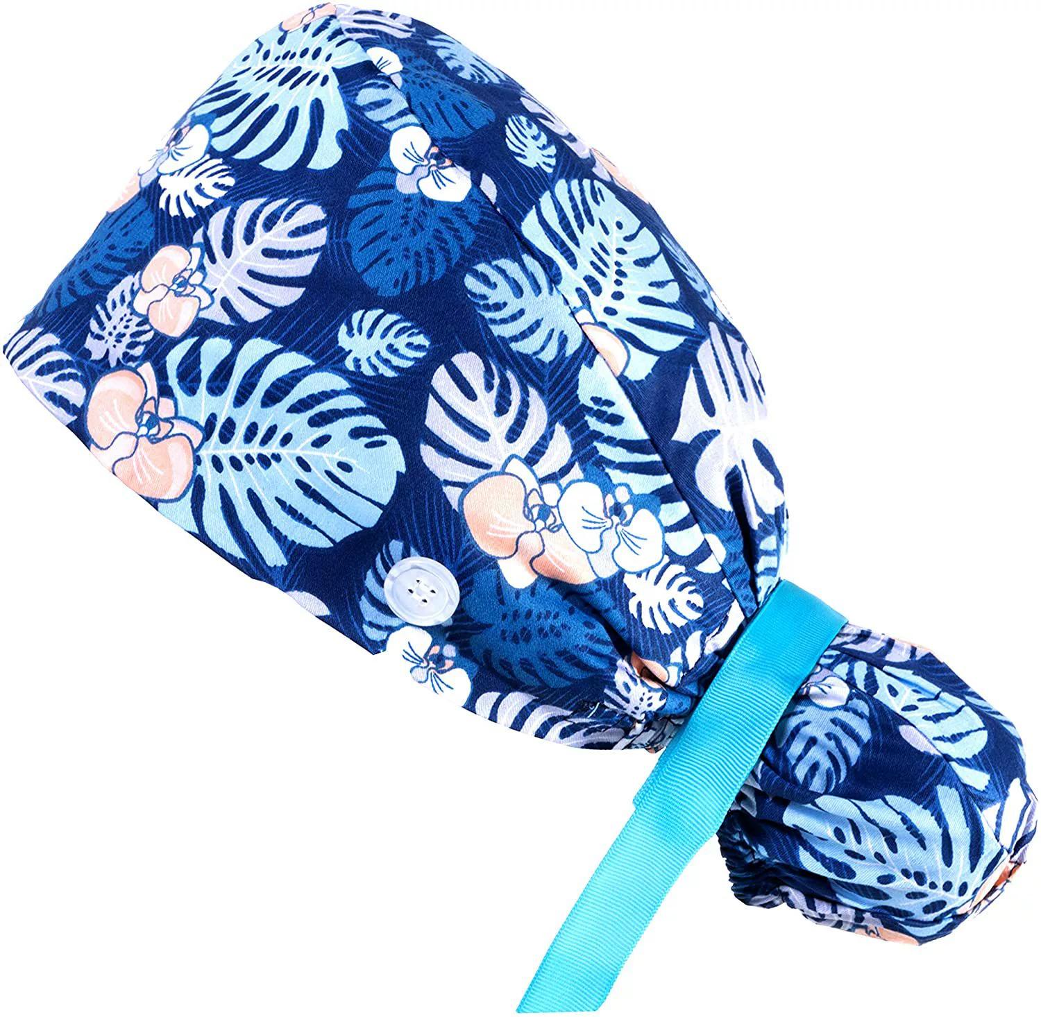 Adjustable ponytail, hat, with buttons, flowered