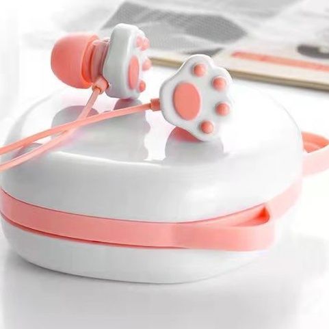 Cute new boxed cat claw cartoon headphones in-ear wire control with microphone bass mobile phone computer universal