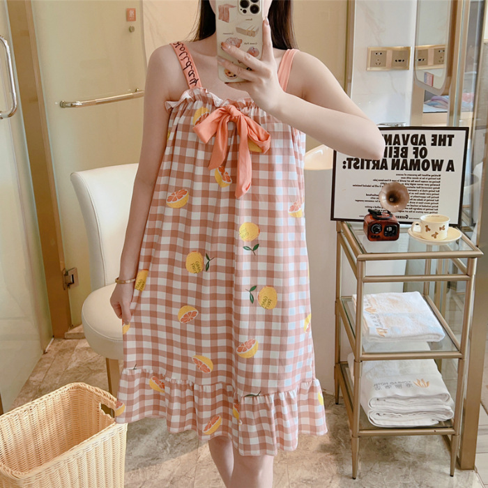 Pijama de verano para mujeres coreanas, pijama sexy para mujeres medianas y largas, mangas cortas, falda de hombro abierta, vestido suelto.
