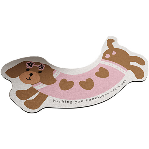 Cartoon Cute Sausage Dog Bathroom U-shaped Diatomaceous Earth Mat Waterproof Leak-Proof Absorbent Anti-slip Home Use Durable Foot Mat