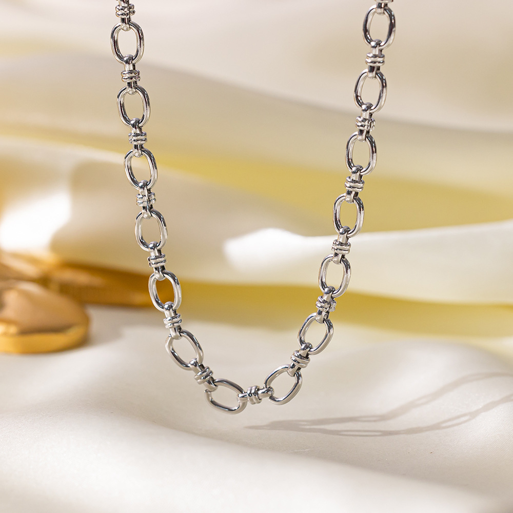 46【h652】round cuban necklace steel color