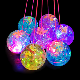 Flash crystal ball luminous elastic ball rebound with rope jumping ball children's toys night market stall supply wholesale