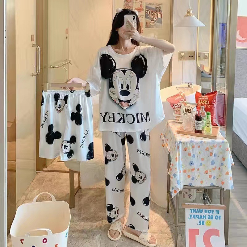 2025 nuevo pijama de mujer de verano delgado japonés pantalones de manga corta tres piezas set ropa de casa letras de verano