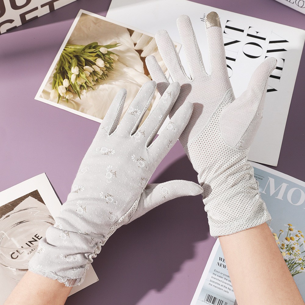 Guantes de protección solar para mujer en verano, protección UV, longitud extendida, hilo de algodón, para conducir y andar en bicicleta, pantalla táctil, antideslizantes, guantes finos de encaje