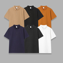 美式纯棉水洗320克重磅阿美咔叽纯色立领宽松中性情侣短袖polo衫