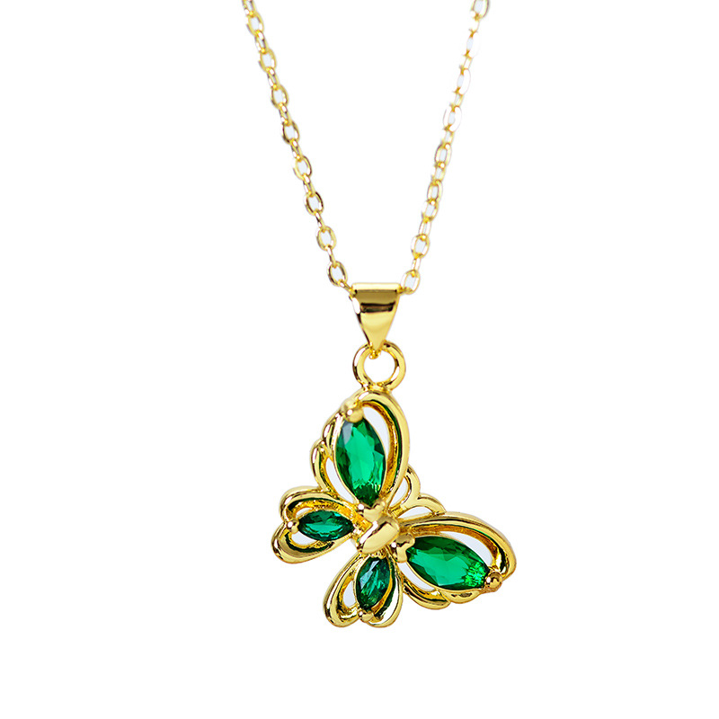 Inlay Design Fashion Style Fashion Butterfly Alloy Inlay Rhinestones Women's Pendant Necklace 1 Piece