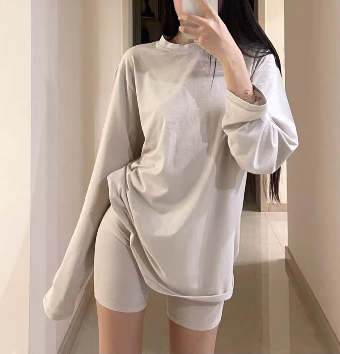 在庫あり skims ゆったり肌に優しい長袖Tシャツ レディース ゆったり快適 カーダシアン風 BFスタイル ホームウェア パジャマセット|undefined
