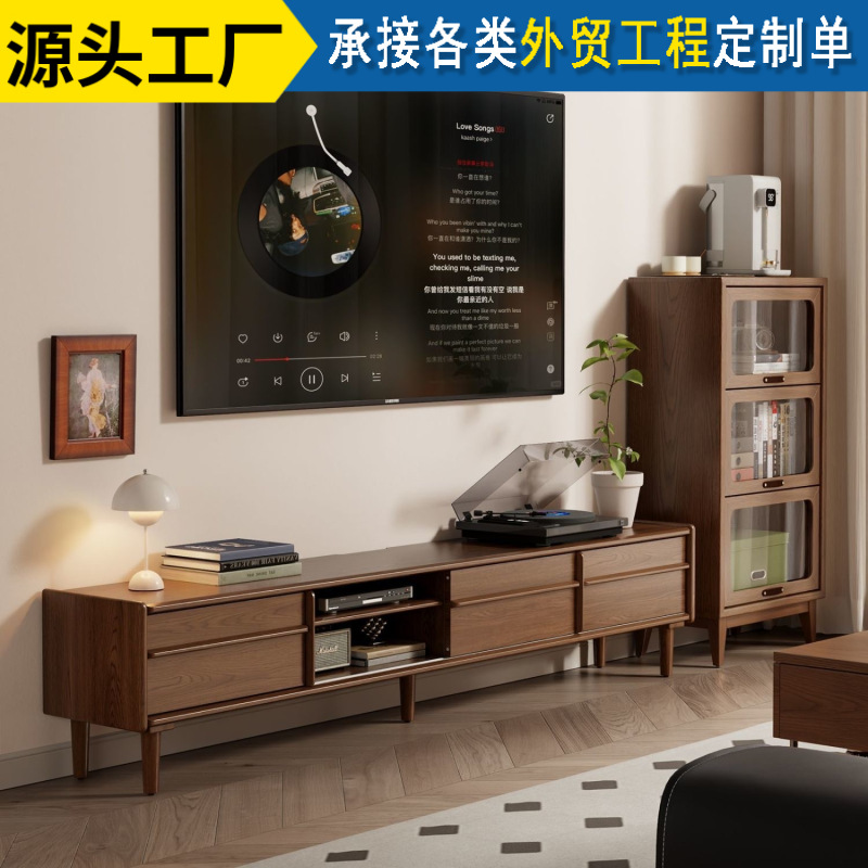 Medieval Style Solid Wood Sliding Door Skeleton Line Tv Cabinet Modern Simple Floor-Standing Storage Cabinet Living Room Tv Cabinet New Chinese Style