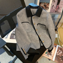 大码女2025秋季新款胖mm小香风夹棉毛呢小个子正肩双面绒短款外套