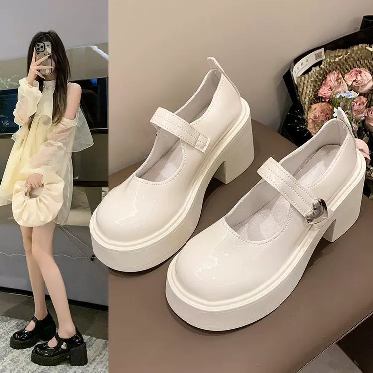 圆头百搭增高厚底小皮鞋女春秋配裙子2025新款法式玛丽珍浅口单鞋