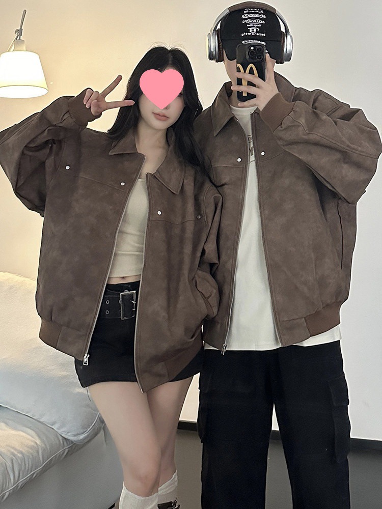 Couple's Outfit American Retro Brown Leather Jacket 2026 Spring and Autumn New Niche Trendy Brand Loose Coat