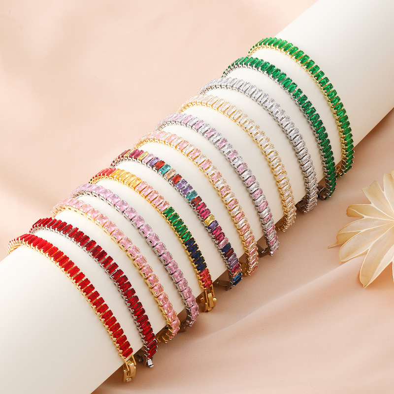 Cross-border Europe and the United States hot 2.5*5.0mm single row square color zircon tennis chain bracelet Amazon female wholesale