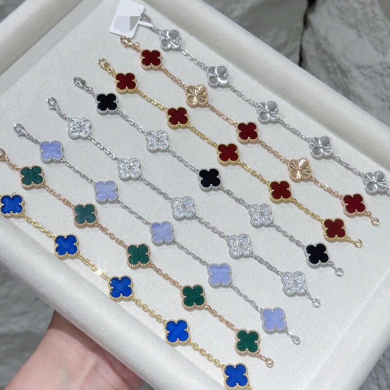 Fanjia 925 Silver Four-Leaf Clover Bracelet Five-Flower High Version Cnc Precision Mother-Of-Pearl Agate Chalcedony Diamond Thick Plated Couple Chain