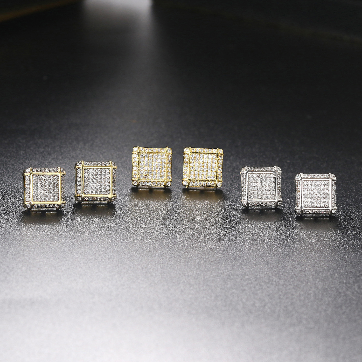 square earrings hip-hop style for men and women with zircon