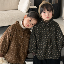 佳叶童品2025儿童冬季加绒碎花衬衫男女宝宝森系复古加厚衬衣外套