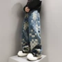 宽松春季格子跨境牛仔裤