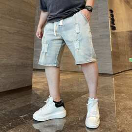 夏季大码男装130-300斤微胖胖子加肥加大破洞牛仔短裤大码五分裤